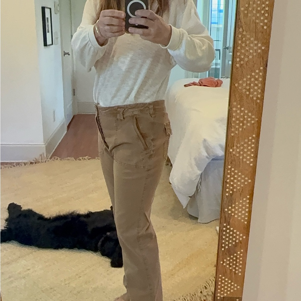 Pilcro Anthropologie Wide Leg Flare Utility Pants Brown Ochre Raw Hem Boho - Picture 12 of 12